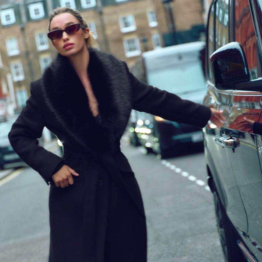 NWT Zara Faux Fur Wool Blend Lapel Coat